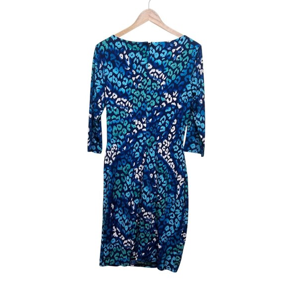 Sangaria Blue Animal Print Ruched Side Lined Stretchy Dress Size 10 - Picture 3 of 5